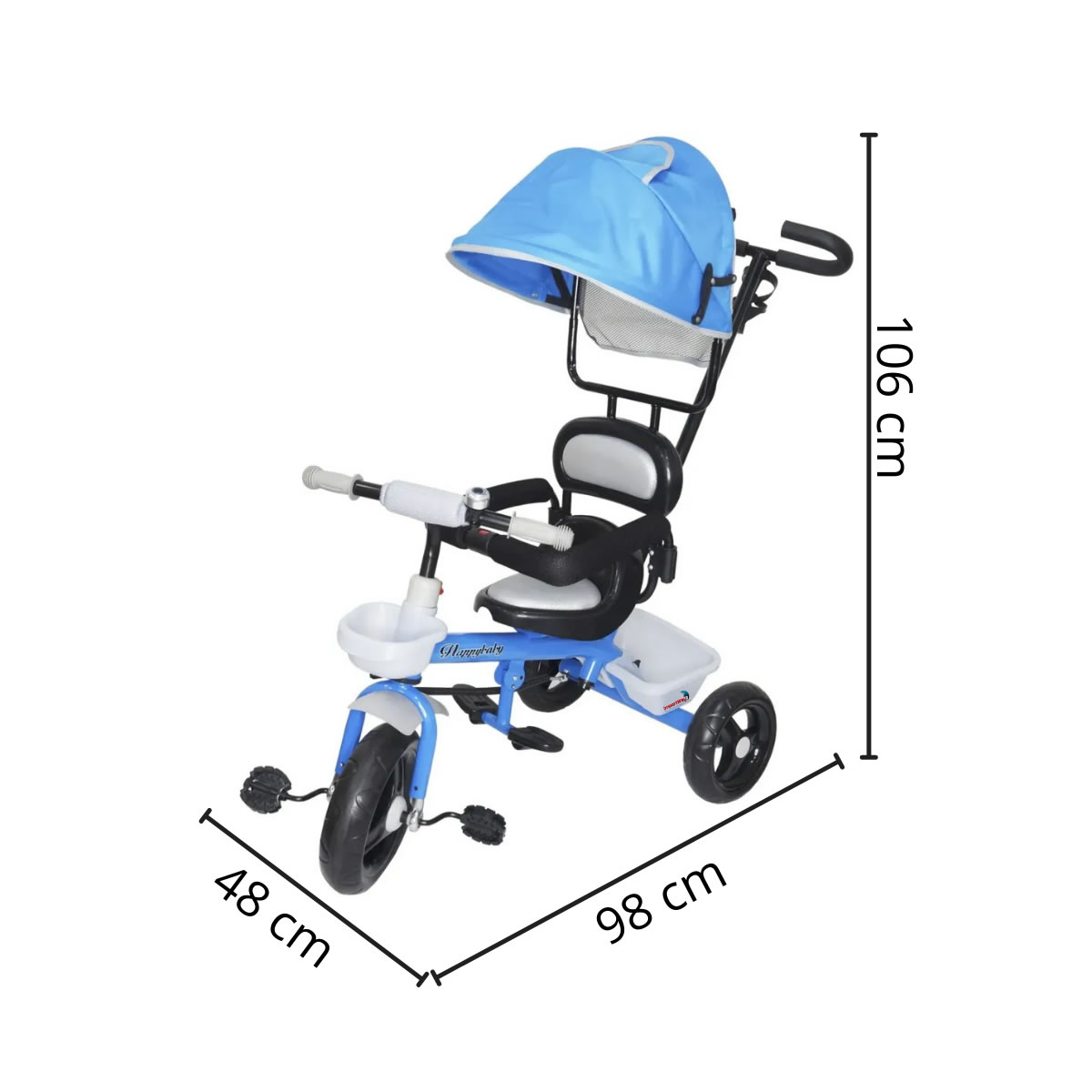 Triciclo Infantil Empurrador Com Capota Azul BW084AZ