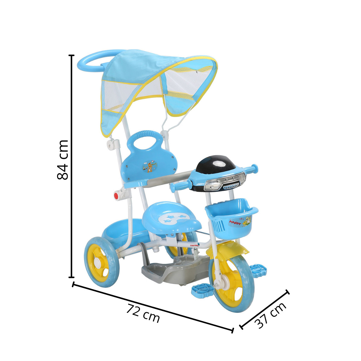 Triciclo Infantil com Empurrador Pedal Cesta Azul Motoca em