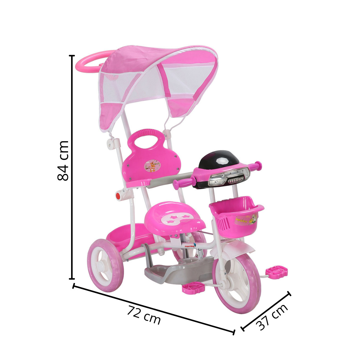 Triciclo Infantil com Capota Haste Empurrador com Pedal Motoca 2