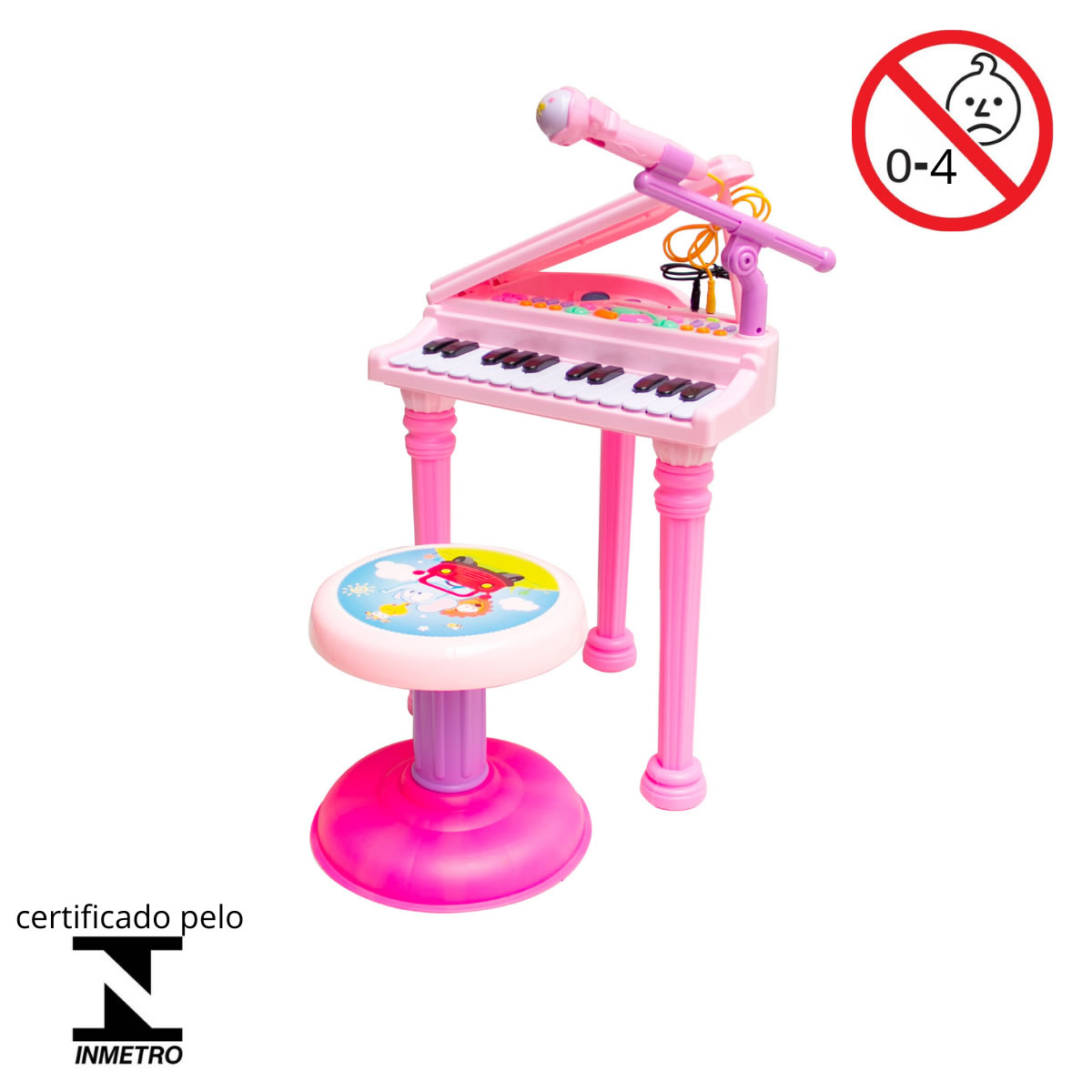 Piano Infantil Com Banquinho Importway Rosa