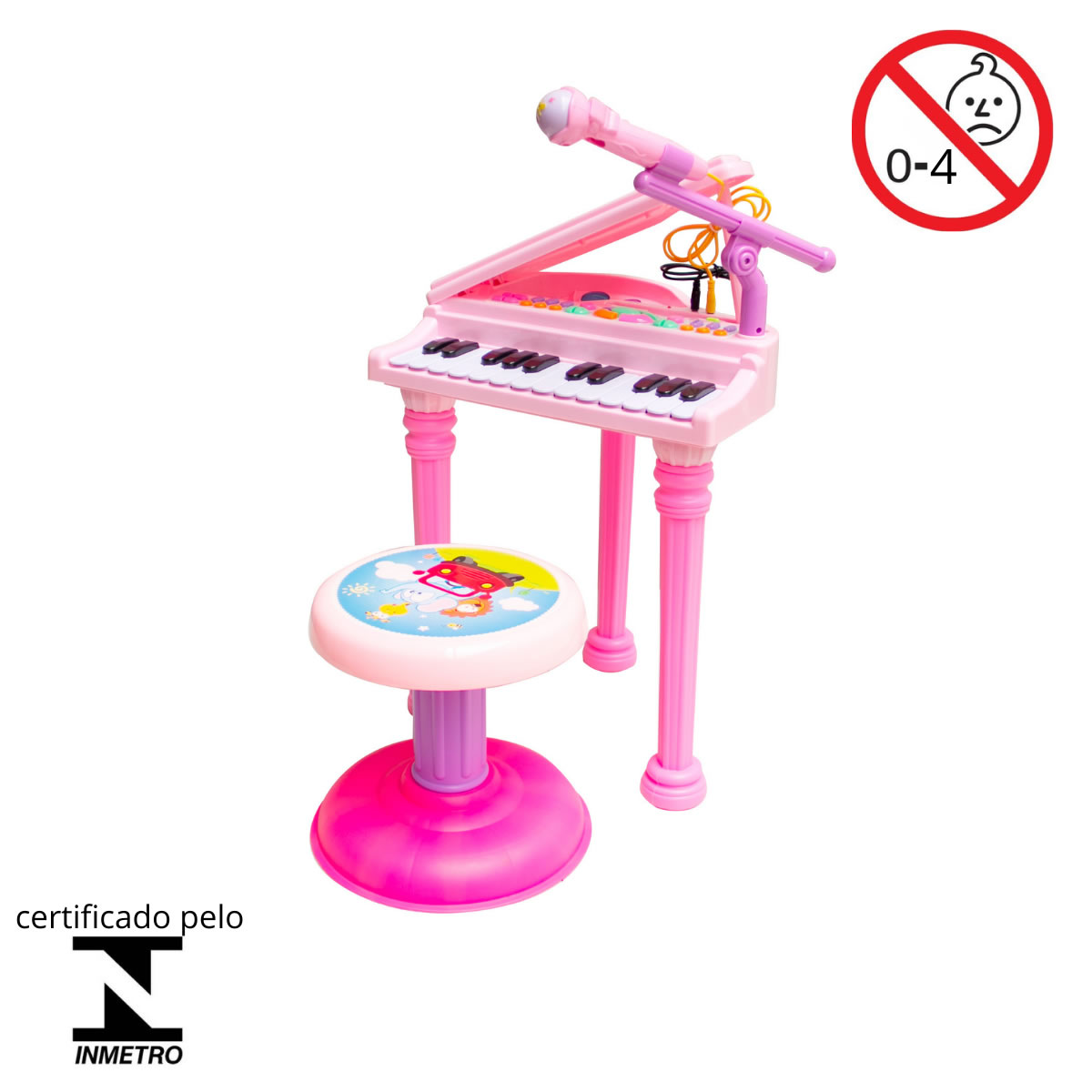 Teclado Piano Infantil Musical Rock Star 37 Teclas com Microfone e Banqueta  Rosa Importway Bw151rs - BEST