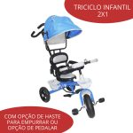 Triciclo Infantil Empurrador Com Capota Azul BW084AZ - 3