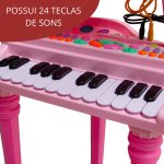 Piano Infantil Com Banquinho Importway Rosa - 4