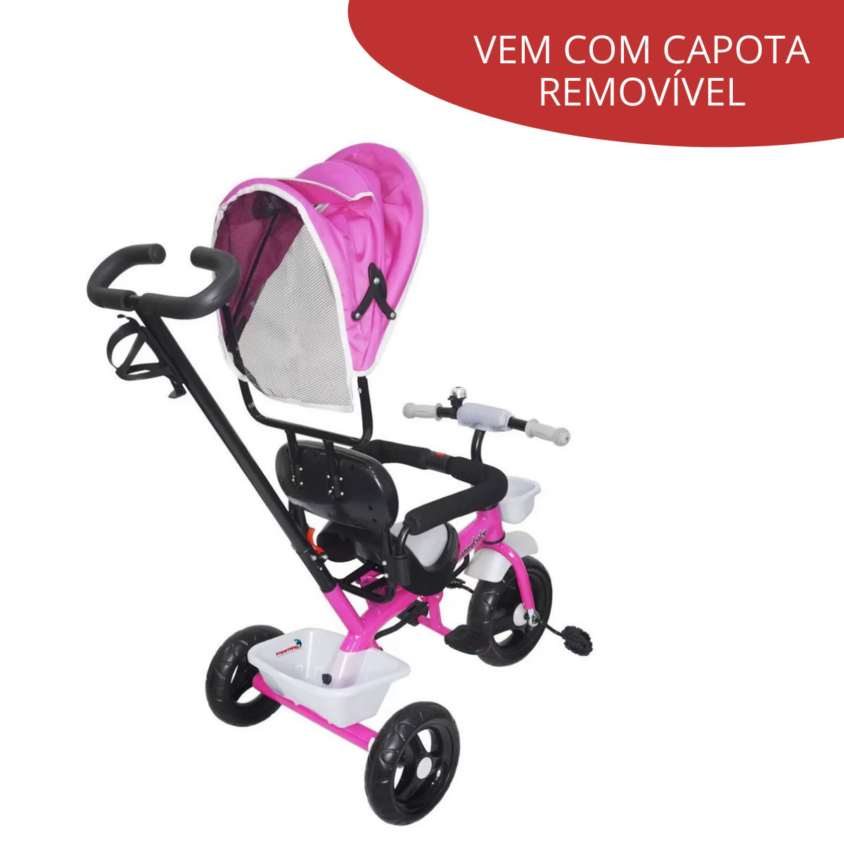 Triciclo Motoca Infantil Com Empurrador Removível - Rosa