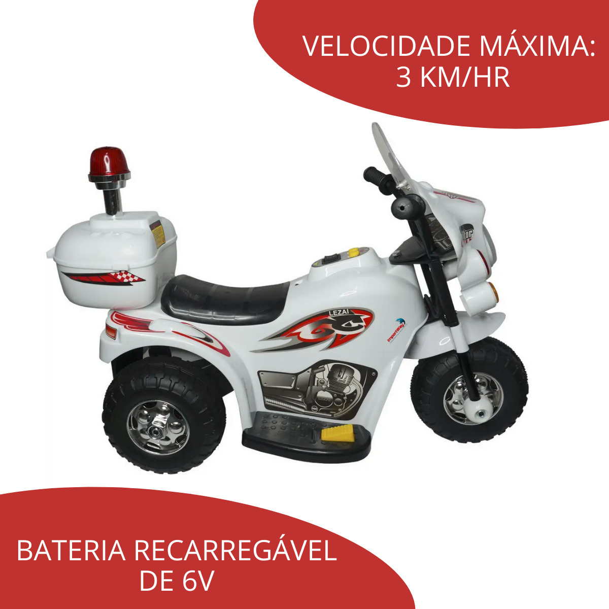 Importway Mini Moto Eletrica Infantil Criança 6v Bateria Luzes e Som  Policia Branca na Americanas Empresas