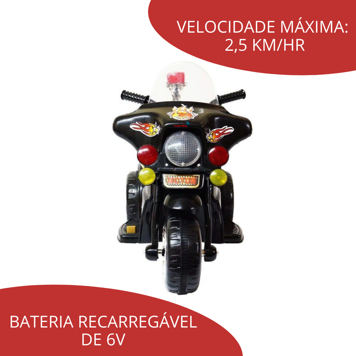 Mini Moto Elétrica Triciclo Criança Infantil Bateria Policia