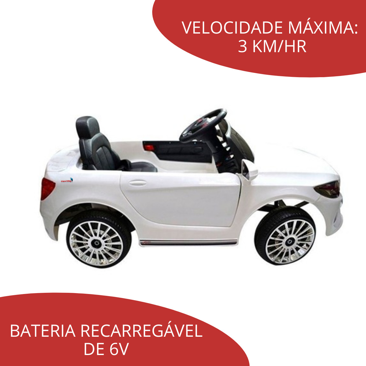 Mini Carro Elétrico Infantil com Controle Remoto - BW007BR - Importway -  Branco