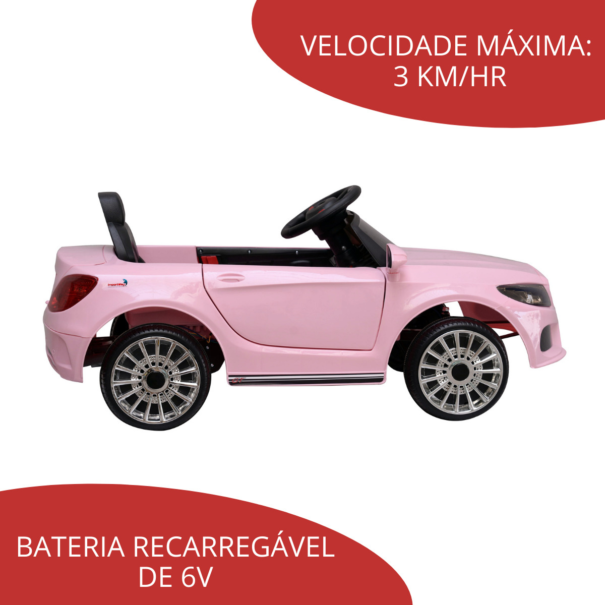 Mini Carro Elétrico Infantil 6v Com Controle Remoto Rosa BW007RS