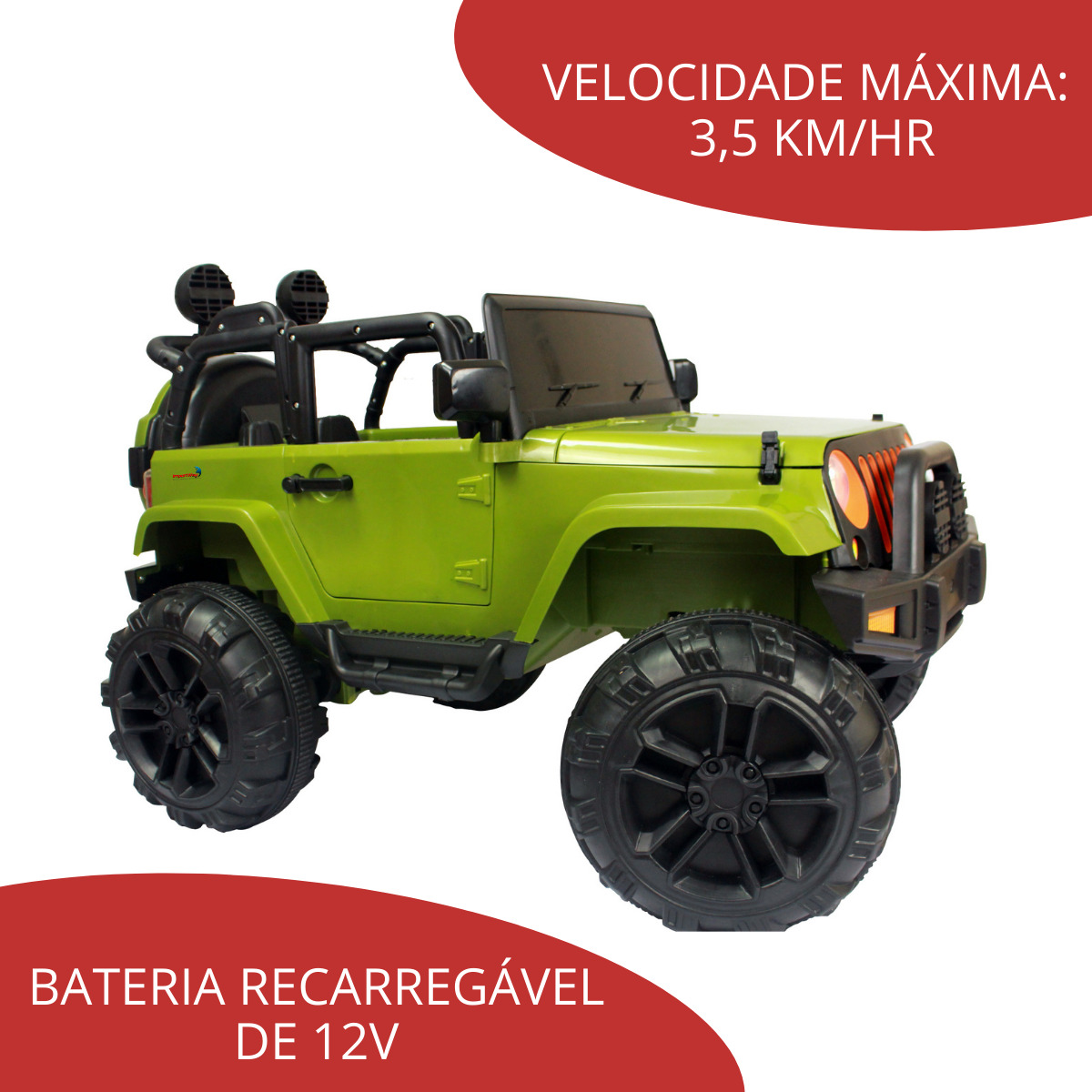 Carro Eletrico Multikids Ride On Speed 12V Controle Remoto - Maçã Verde Baby