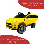 Mini Carro Elétrico Infantil Com Controle Remoto Amarelo BW029AM - 3
