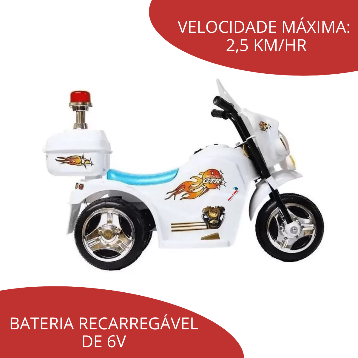 MINI MOTO ELETRICA INFANTIL 6V BRANCO - IMPORTWAY - Ri Happy