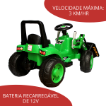 Mini Trator Escavadeira Elétrico Infantil 12v Verde BW081VD - 5