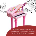 Piano Infantil Com Banquinho Importway Rosa - 5