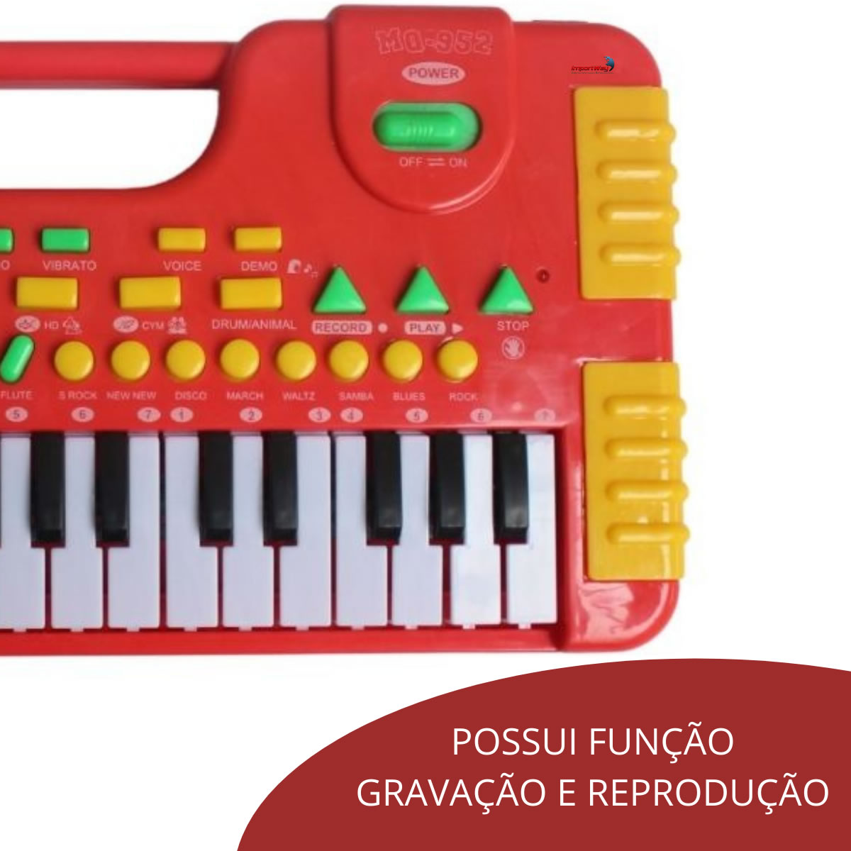 Teclado Infantil 31 Teclas Brinquedo Piano Musical Reproduz e Grava  Importway BW104