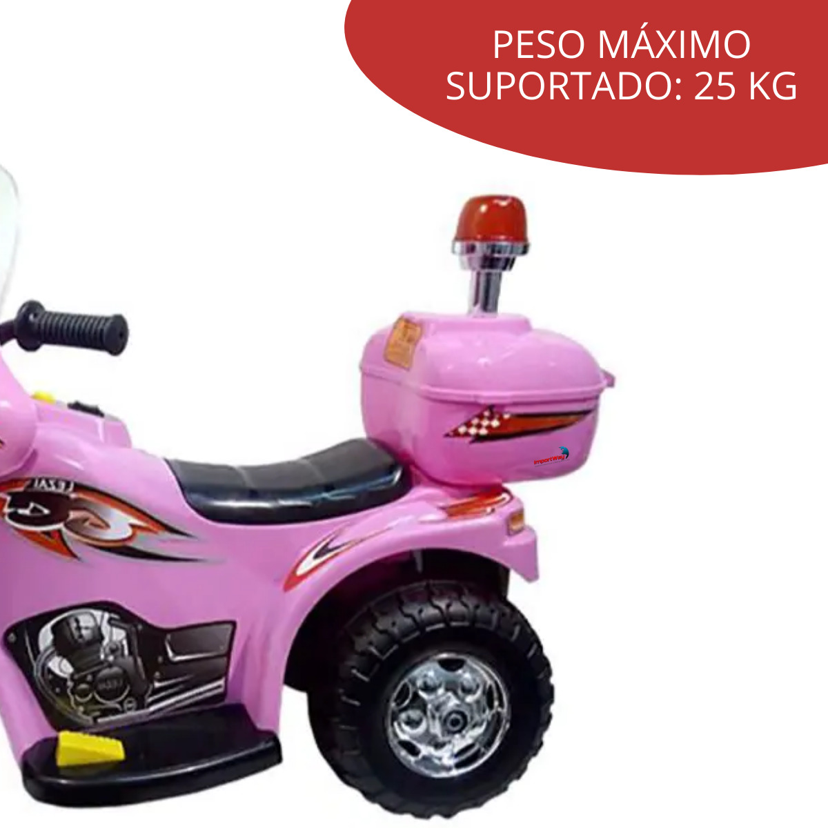 Mini Moto Elétrica Infantil Triciclo Criança Bateria 6V Importway BW002-R  Rosa Polícia Bivolt - BEST SALE SHOP