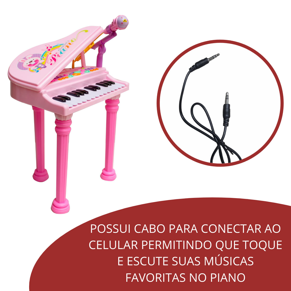 Teclado Músical Infantil C/ Banqueta Importway BW151RS Rosa