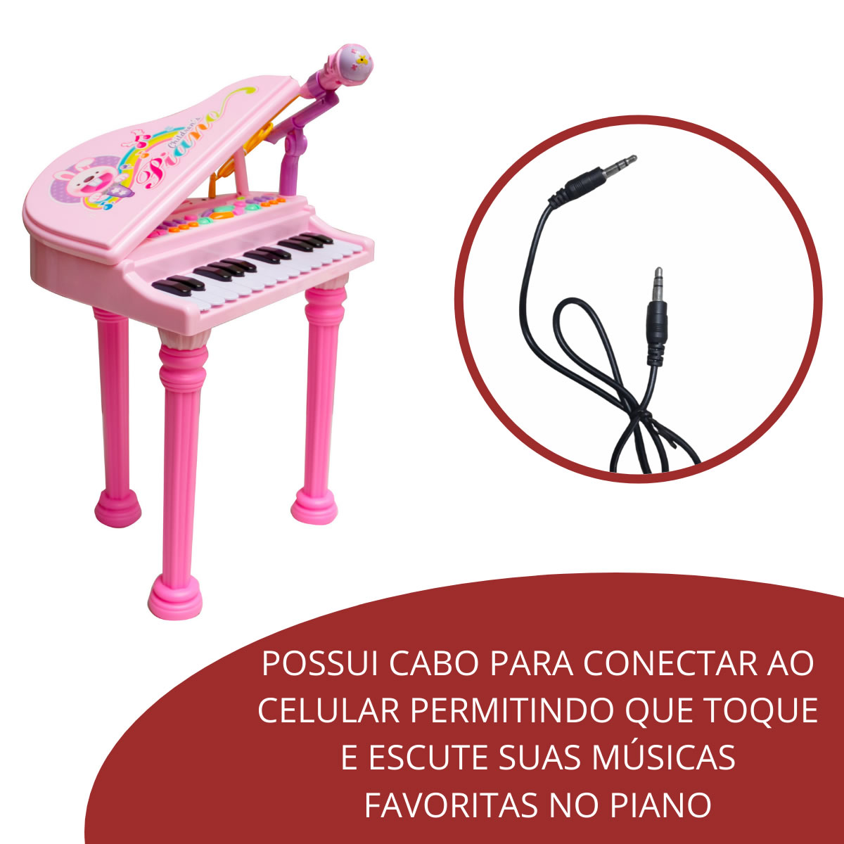 Piano Musical Animal Rosa Brinquedo Sonoro InfantilBrinquedosBambalalão  Brinquedos Educativos