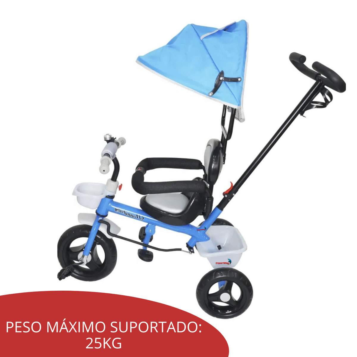 Triciclo Infantil Passeio Empurrador 2 Em 1 Importway BW003AZ Motoca Azul