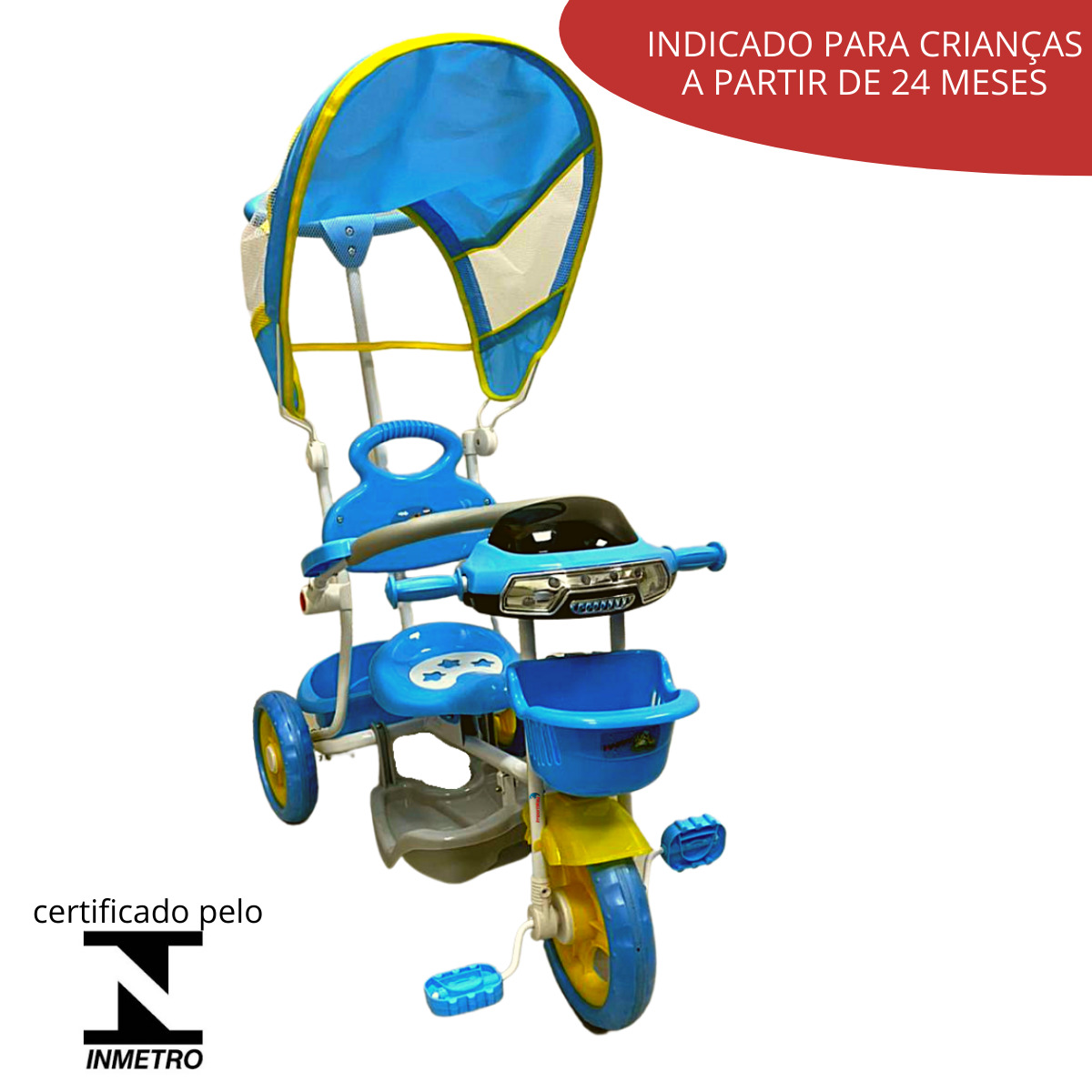 Triciclo Infantil Passeio Empurrador 2 Em 1 Importway BW003AZ Motoca Azul