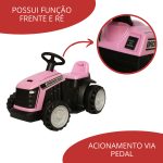 Carrinho Mini Trator Infantil Elétrico Rosa 6v Com Reboque BW079RS - 6