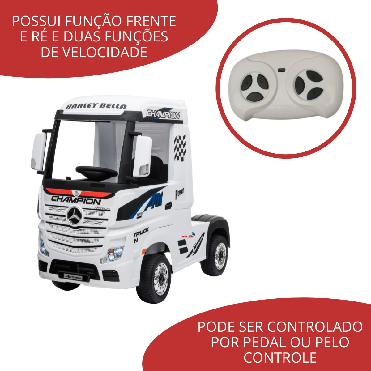 Mini Caminhão Elétrico Infantil 12V Mercedes Benz Actros com