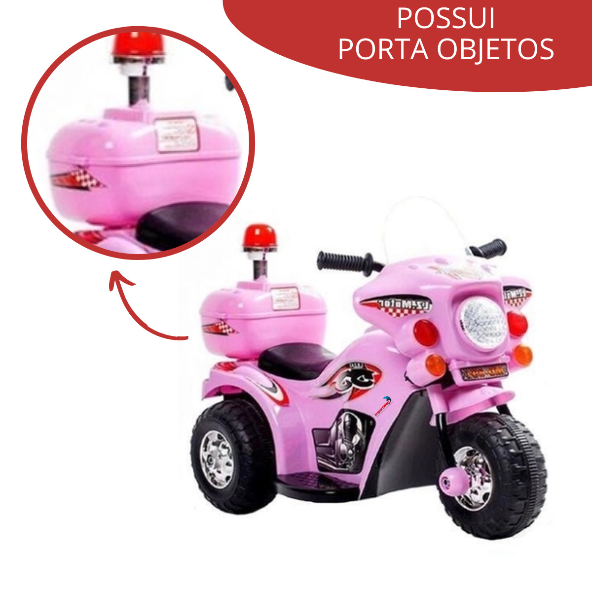 Mini Moto Elétrica Infantil 6V Importway BW002-R Rosa Triciclo