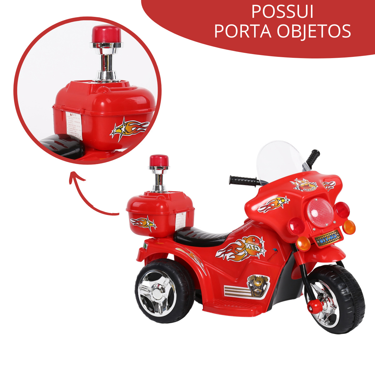 Motinha Infantil Elétrica 6V de Polícia Vermelho - BW006VM em Promoção na  Americanas