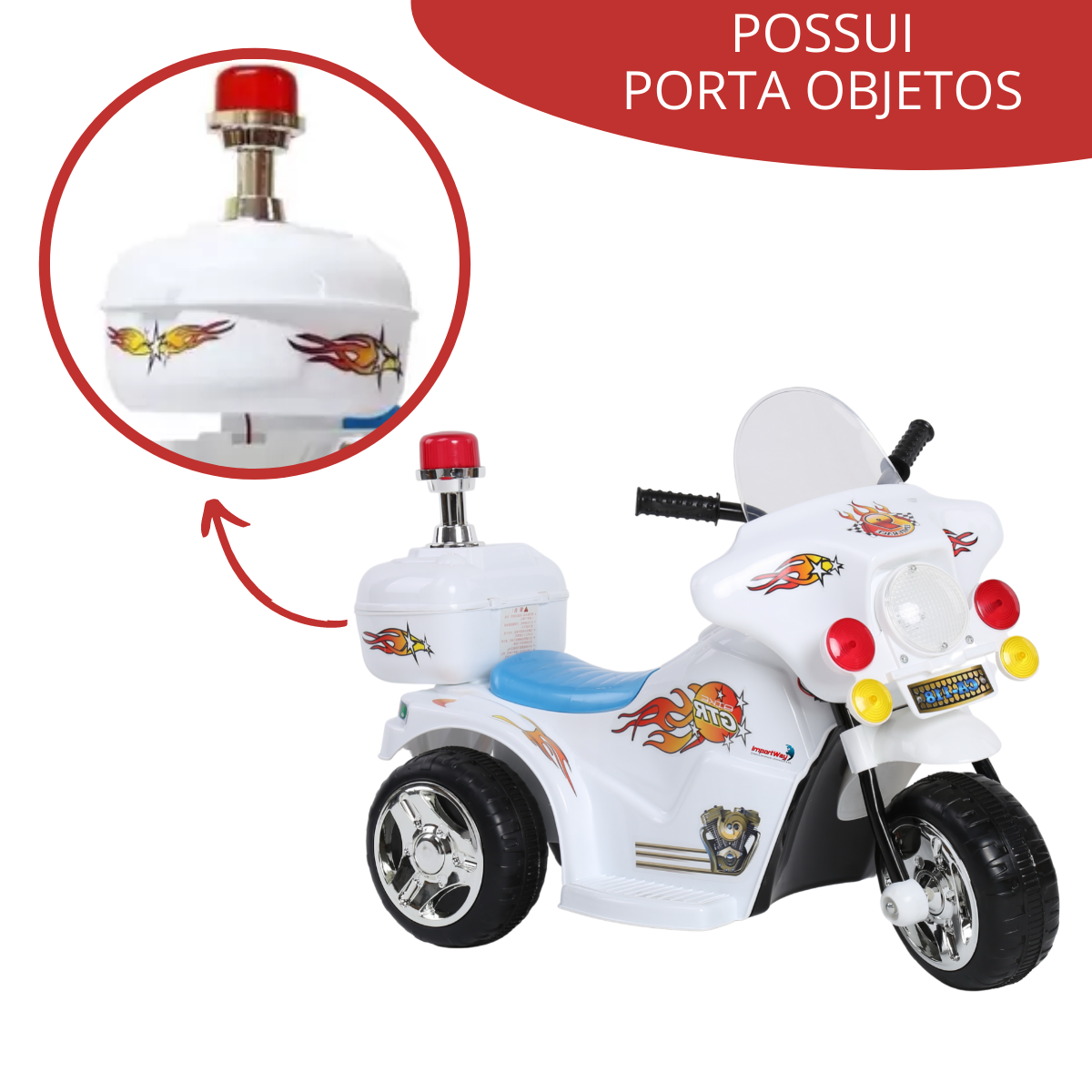 Mini Moto Motinha Infantil Elétrica 6v Frente e Ré Branca
