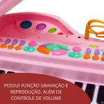 Piano Infantil Com Banquinho Importway Rosa - 8