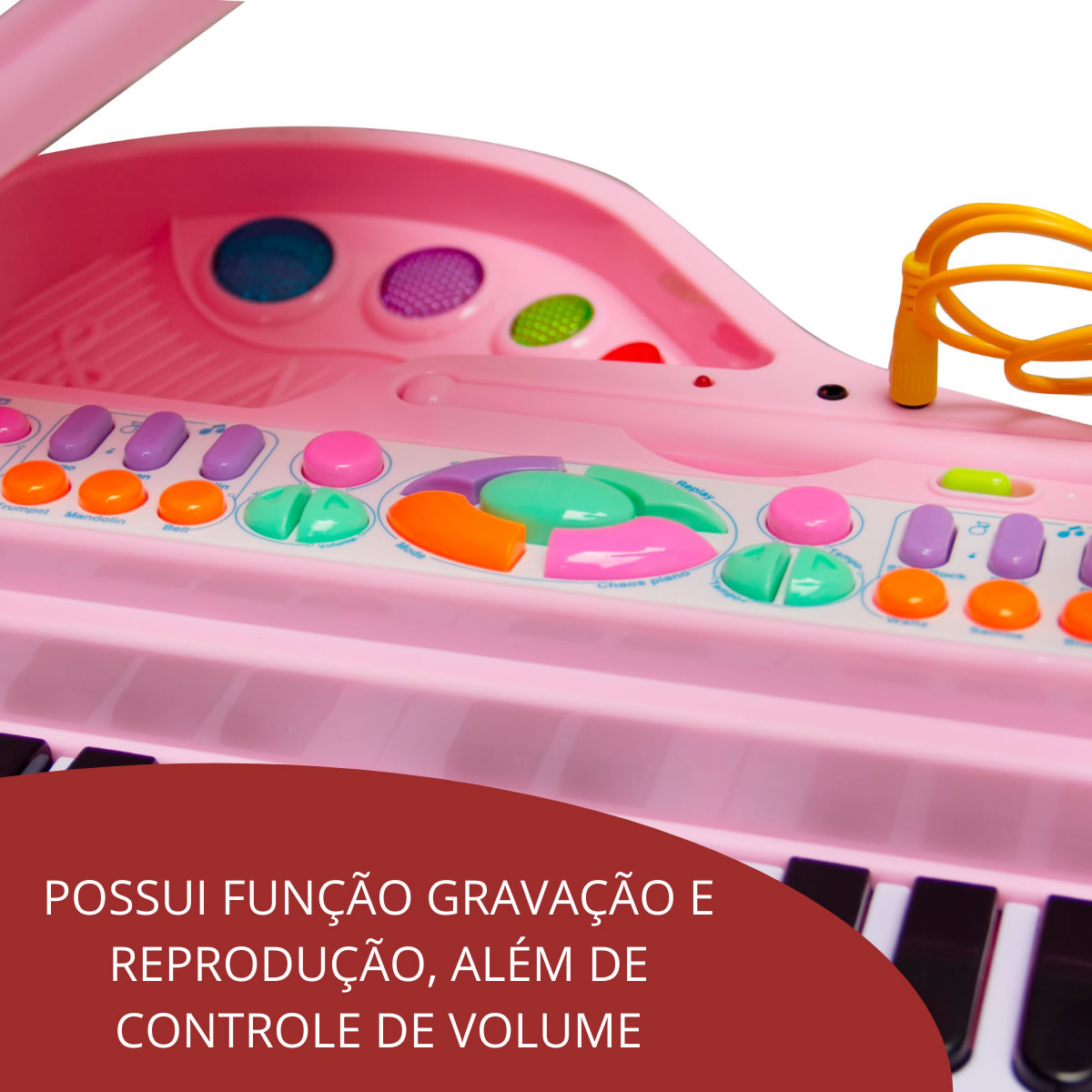 Piano Infantil Musical Microfone E Banquinho Função Gravação Cor Rosa Pilha