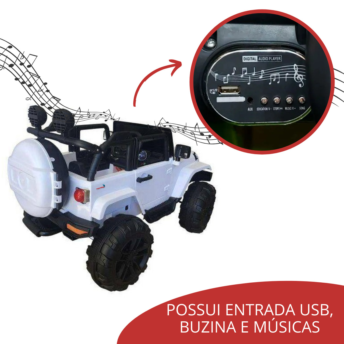 Mini Carro Elétrico Infantil Jipe com Controle Remoto Branco, Importway