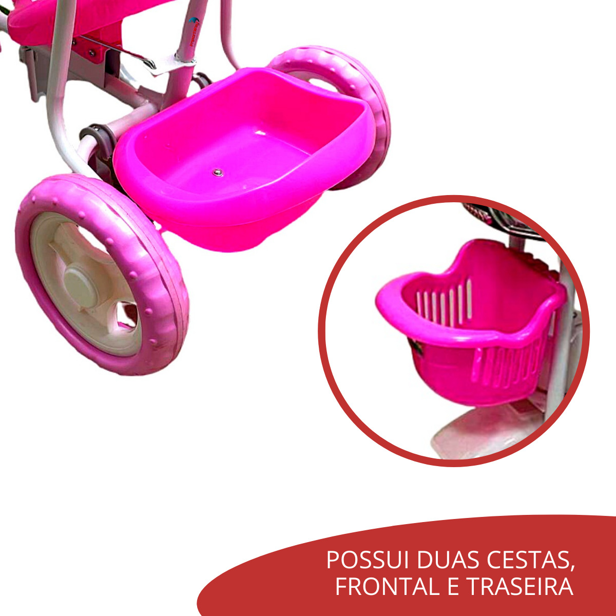 Triciclo Motoca Infantil Com Empurrador Removível - Rosa