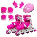 Patins 4 rodas inline com kit de proteção bw019 rosa - 1