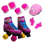 Patins 4 rodas roller clássico com kit de proteção bw021 rosa - 1