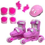 Patins 3 rodas 2 em 1 com kit de proteção bw023 rosa - 1