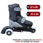 Patins 3 rodas 2 em 1 com kit de proteção bw023 preto - 2