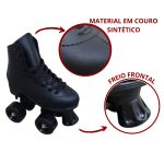 Patins 4 rodas roller clássico com kit de proteção bw021 preto - 3