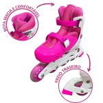 Patins 4 rodas inline com kit de proteção bw019 rosa - 4