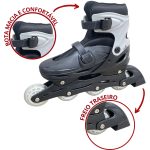 Patins 4 rodas inline com kit de proteção bw019 preto - 4