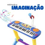 Piano Infantil Com Banquinho E Microfone Azul BW151AZ - 7