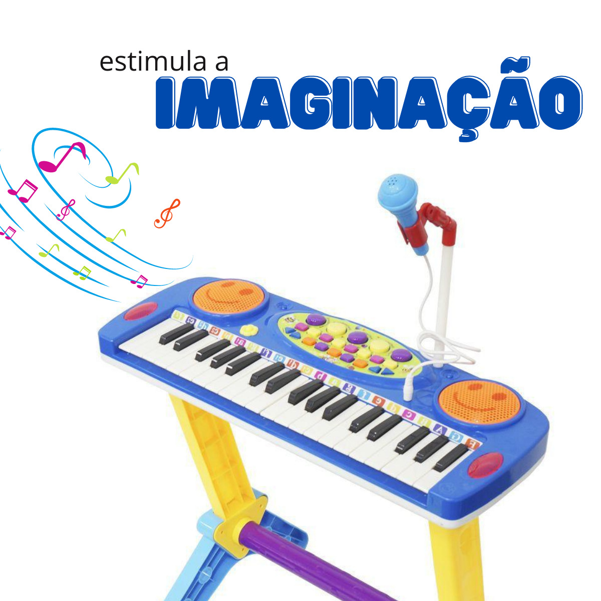 PIANO INFANTIL ELETRÔNICO C/ MICROFONE E EFEITOS DE DJ (AZUL)