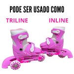 Patins 3 rodas 2 em 1 com kit de proteção bw023 rosa - 7