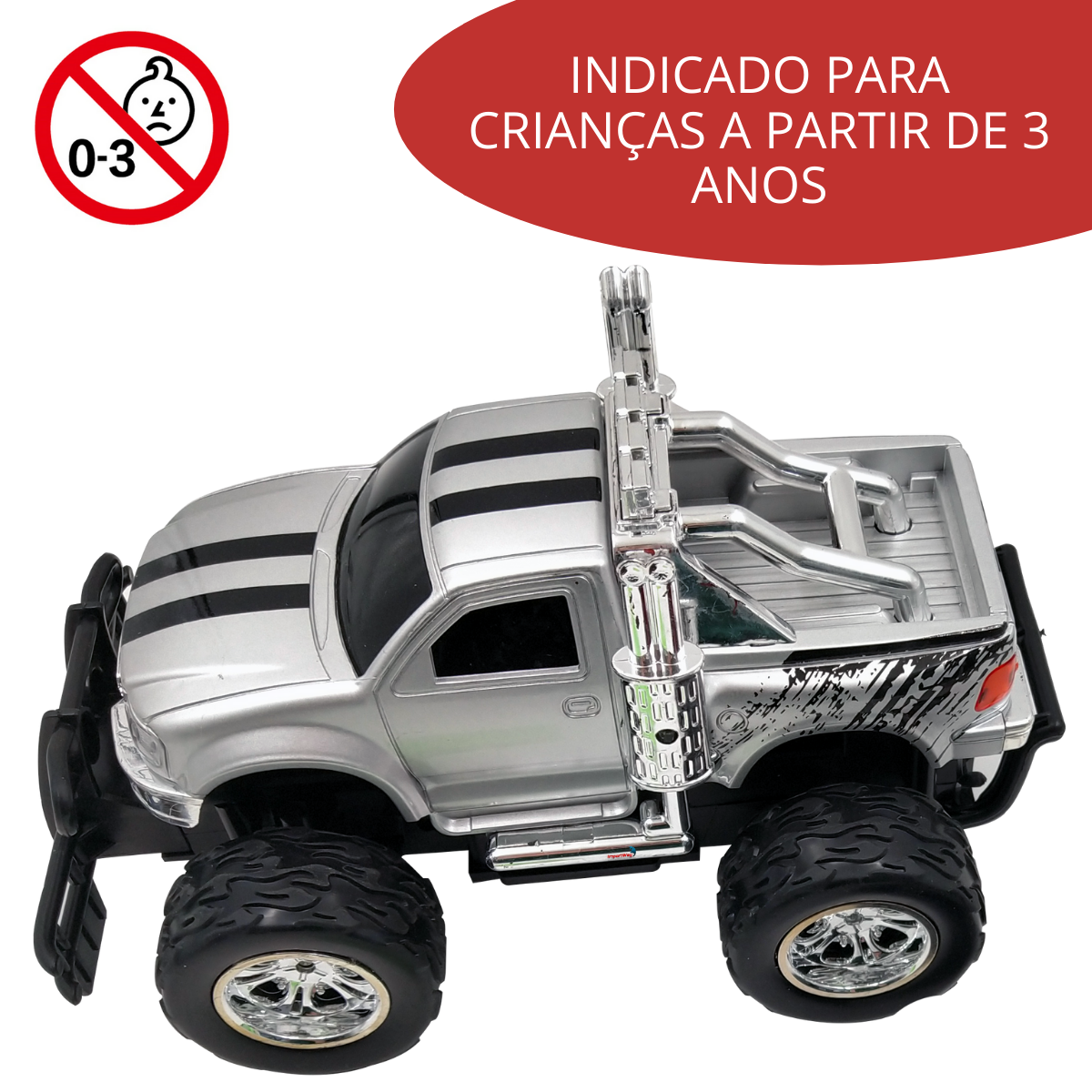 Carrinho Controle Remoto sem Bateria Prata, Importway importmay Na