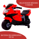 Mini Moto Elétrica Infantil Vermelha BW044VM - 5