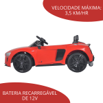 Mini carro elétrico 12V audi R8 Spyder Licenciado Vermelho BW123VM - 6
