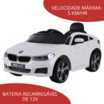 Mini Carro Elétrico 12v BMW 6 GT Licenciado Branco BW178BR - 4