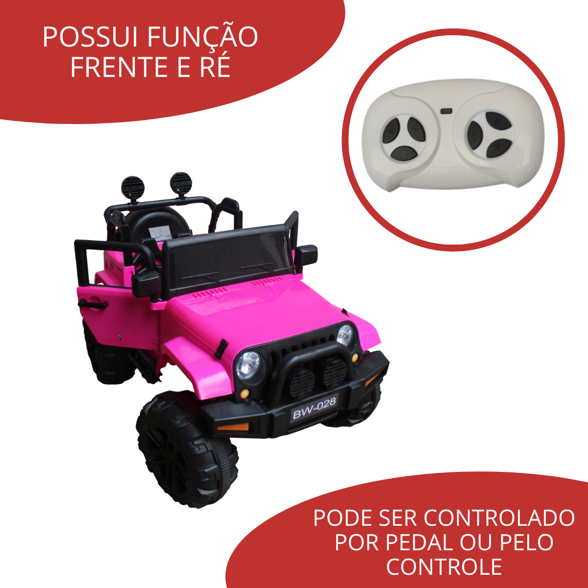 Mini Carro Elétrico Infantil Com Controle Remoto Rosa BW028RS