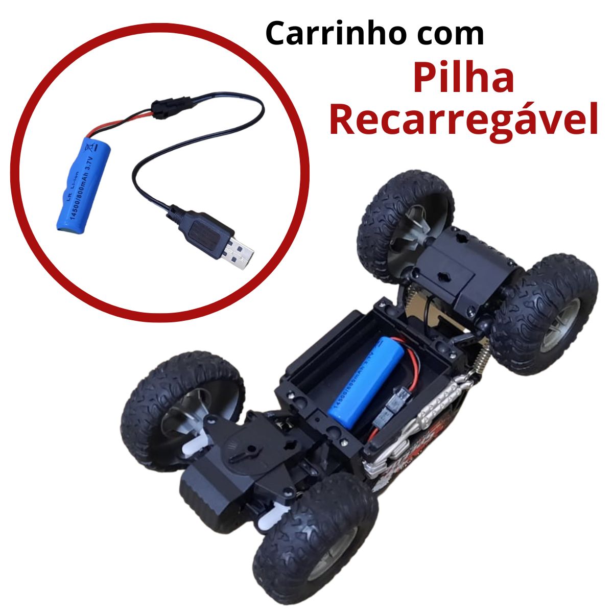 Carrinho Controle Remoto com Bateria Recarregável Vermelho, Importway