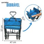 Carrinho Dobrável Camping Articulado Com Cobertura Azul IWCDCAAZ - 4