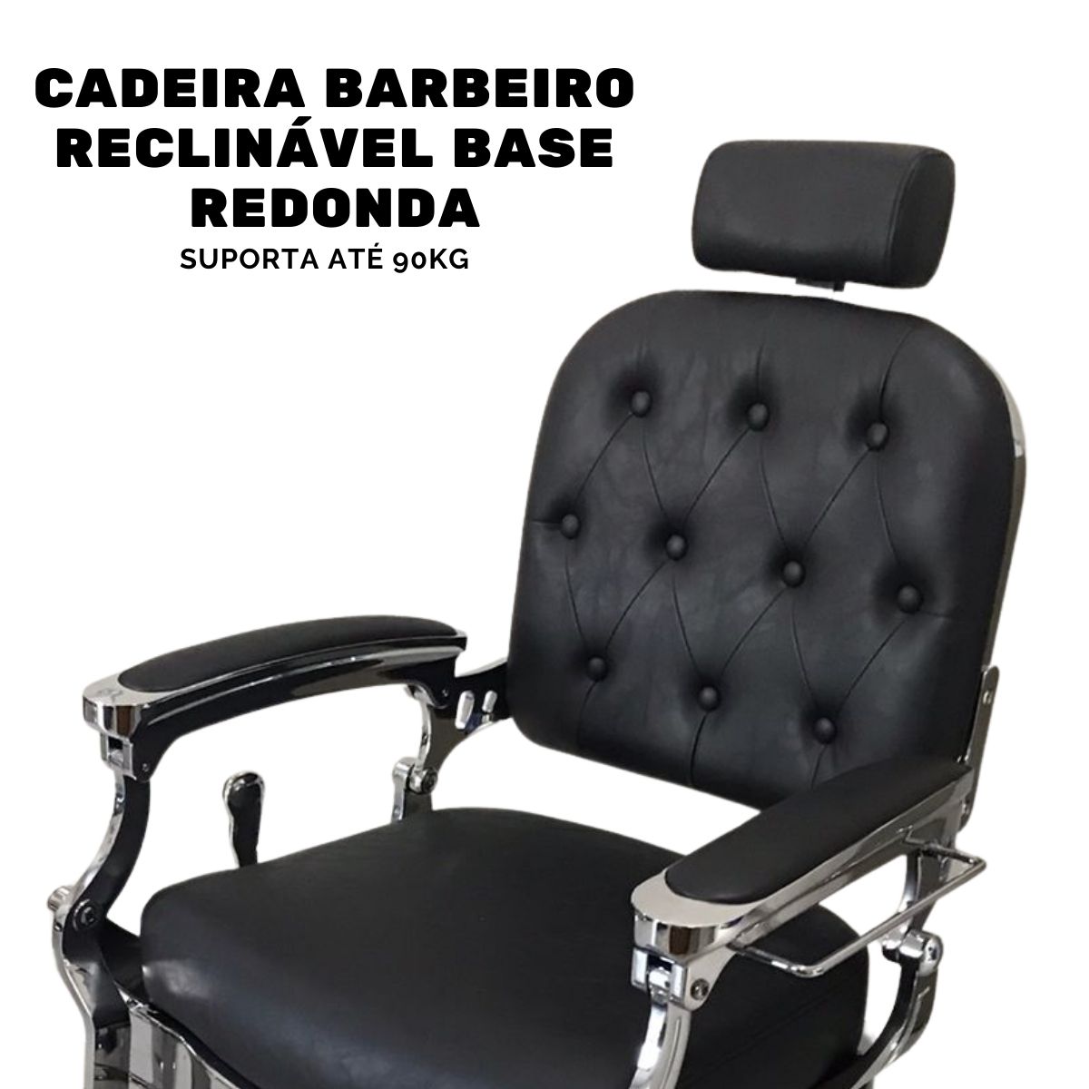 Cadeira Barbeiro Reclinável Base Redonda Preto IWCBRBR003